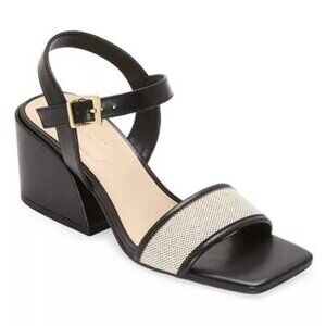 Liz Claiborne Women's Black Fair Heeled Square Open Toe Sandals Size 10W